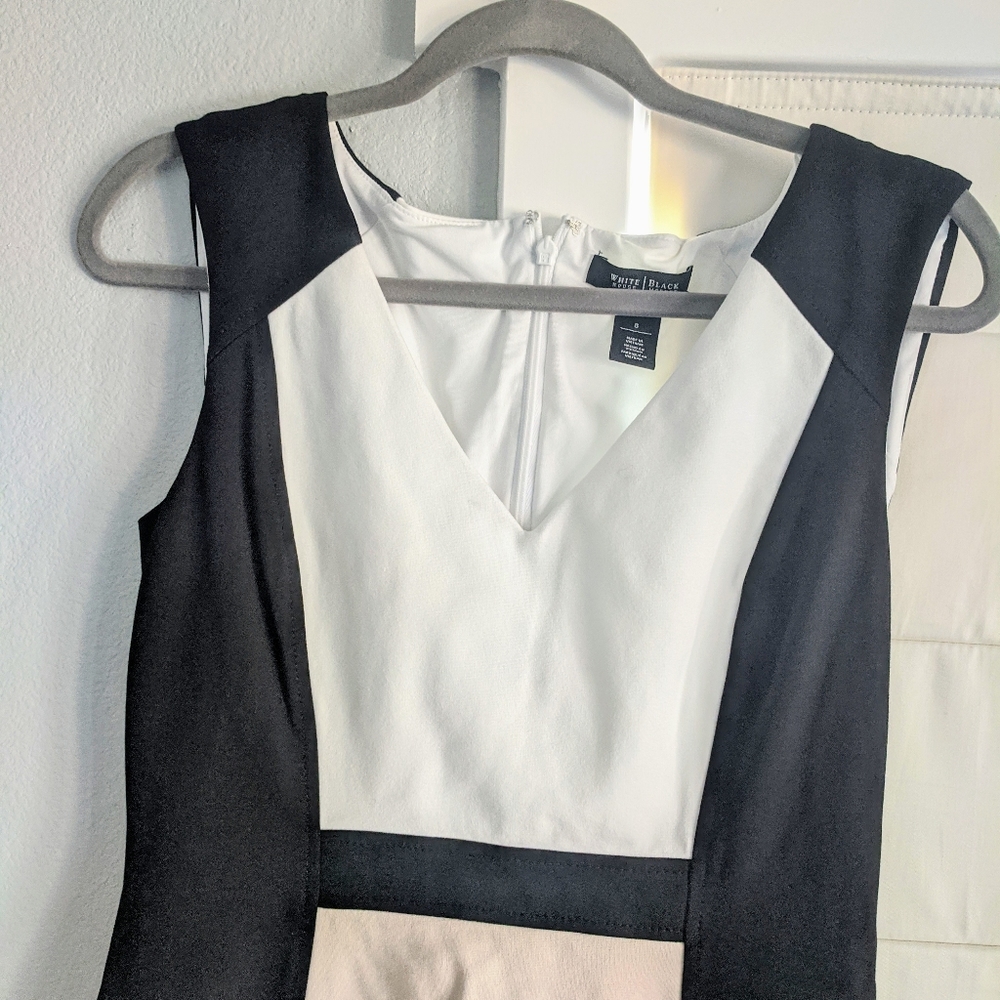 White House Black Market Black, White & Beige Colorblock Sheath Dress - Picture 3 of 8